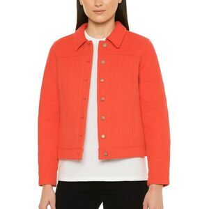 Isaac Mizrahi Coral Pink Cotton Interlock Quilted Button Front Jacket Size M